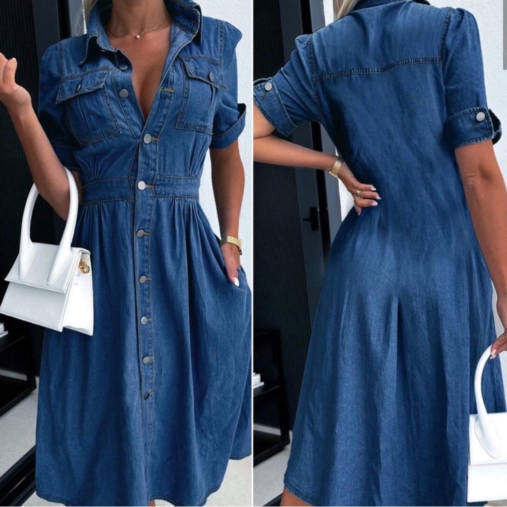 Button front denim dress